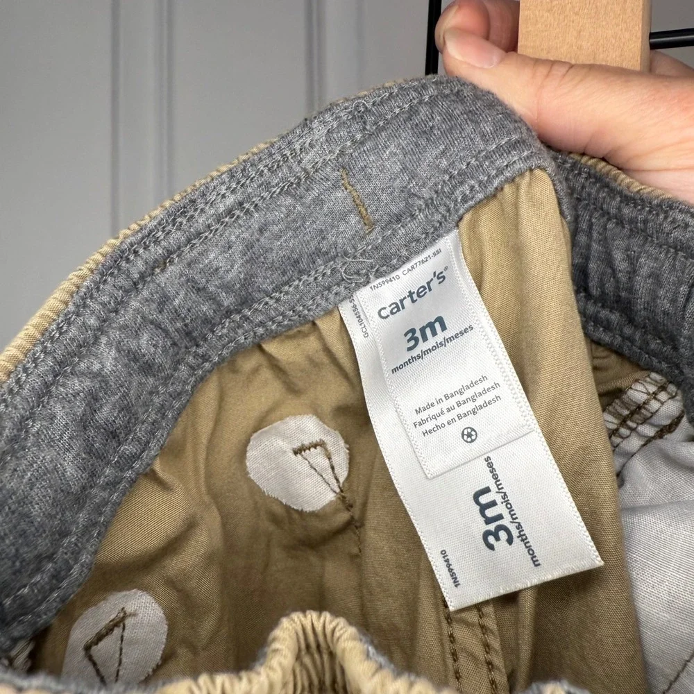 Carters Size 3 Months Tan Jogger Pants Elastic Waist Drawstring‎ Cuffed